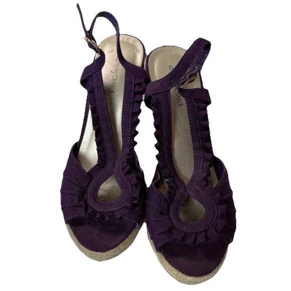 Charming Charlie Purple Wedge Sandals with Ruffle Detail - Picture 2 of 8